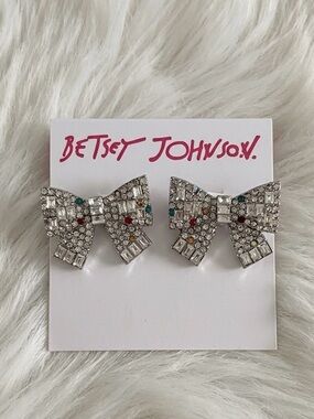Betsey Johnson Crystal Bow Earrings Rhinestone Multicolor Statement Stud